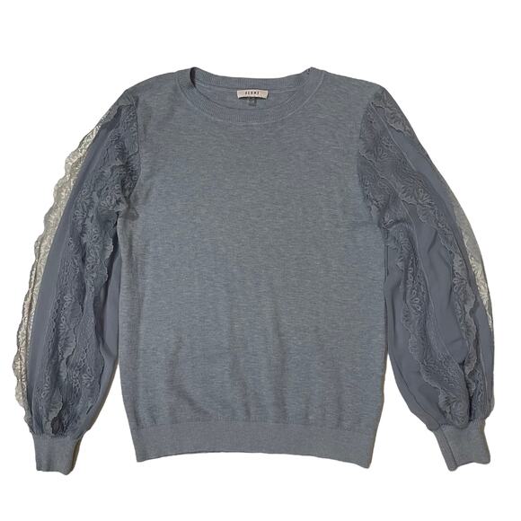 SIONI Lace Trim Balloon Sleeve Knit Pullover - Blue - Medium - Picture 5 of 11